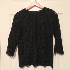 ANN TAYLOR Black Lace 3/4 Sleeve Top